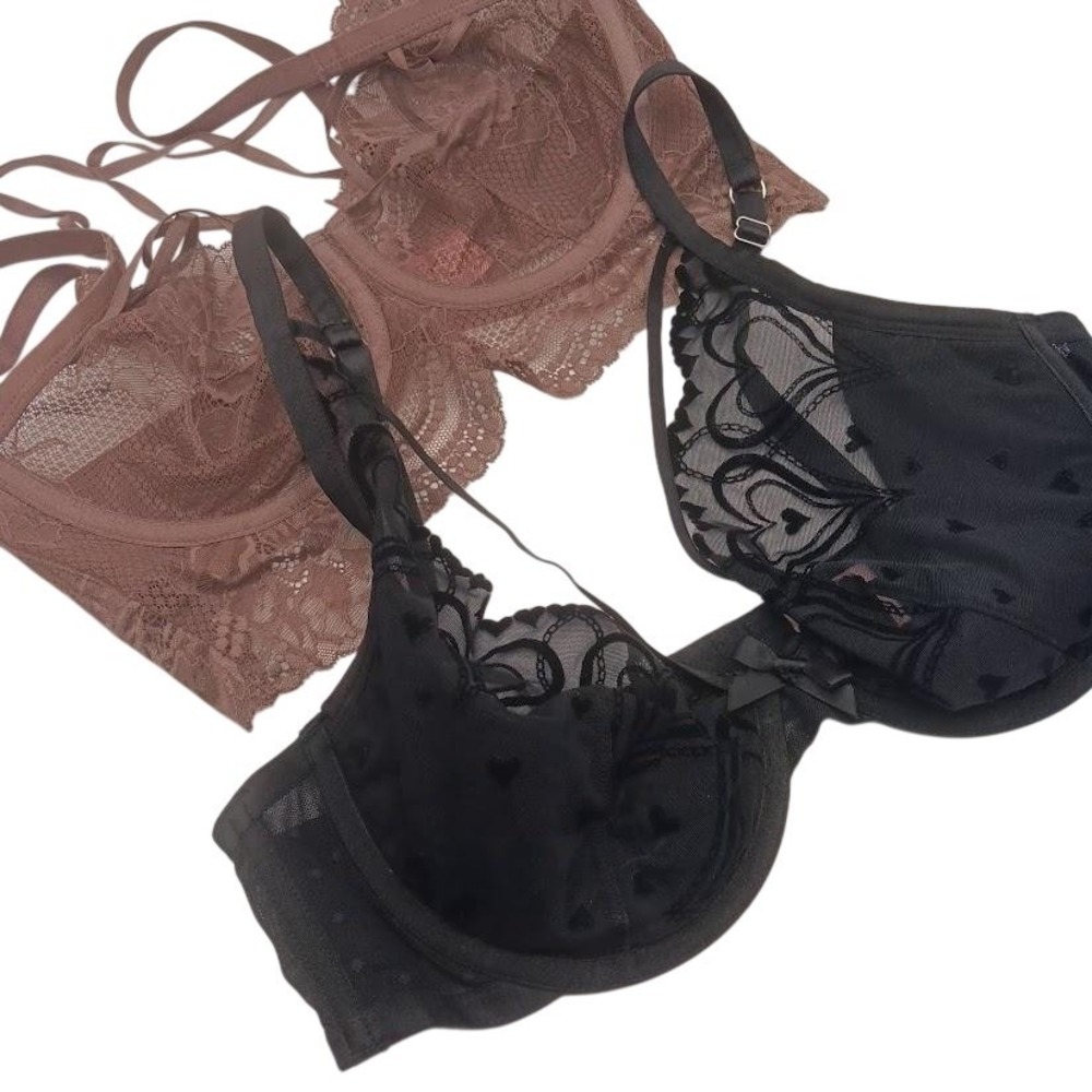 Hunkemöller Bra Womens 34DD Multicolor‎ Lace Balconette Underwire Unlined 2 Pack